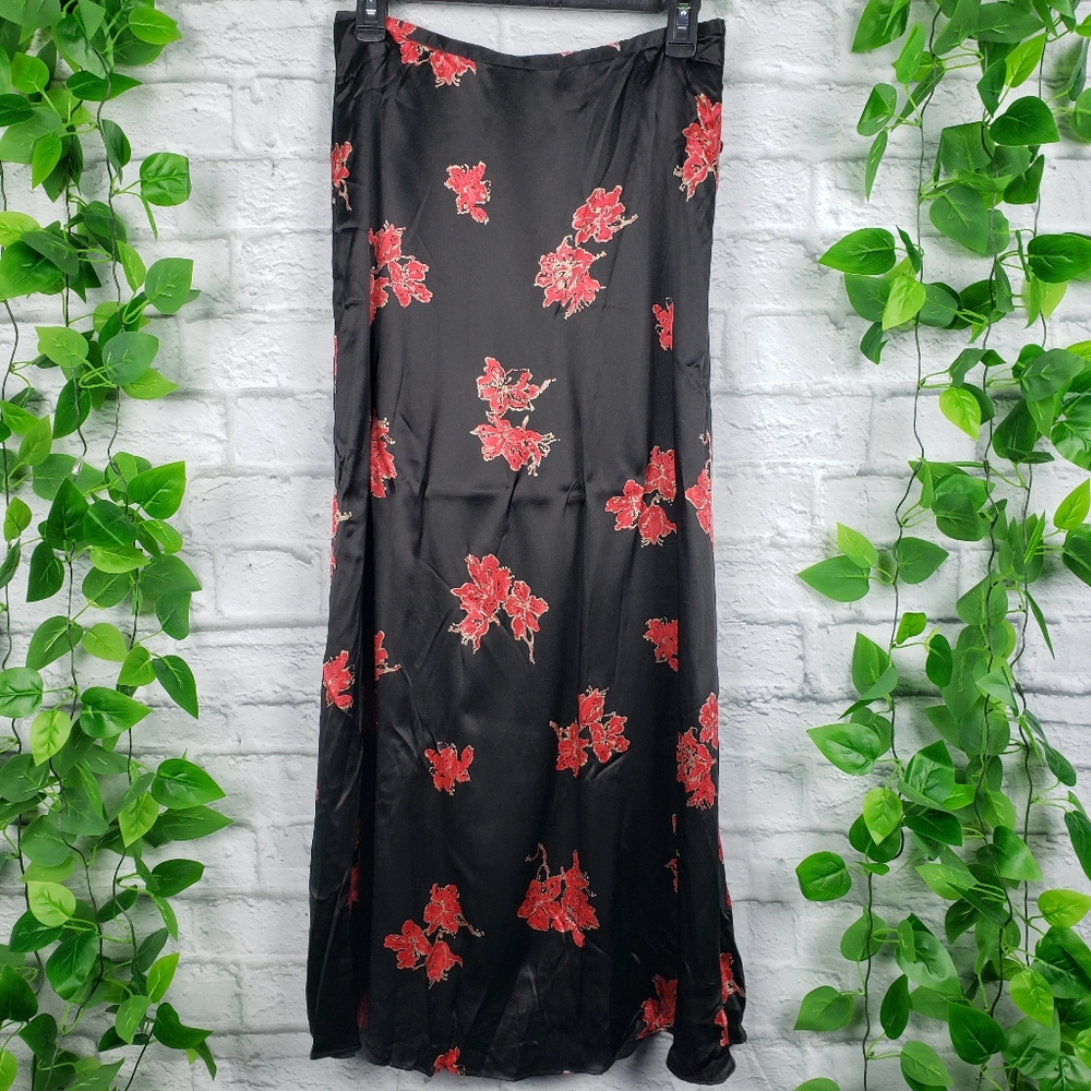 The Limited Maxi 100% Silk Black Floral Sk…